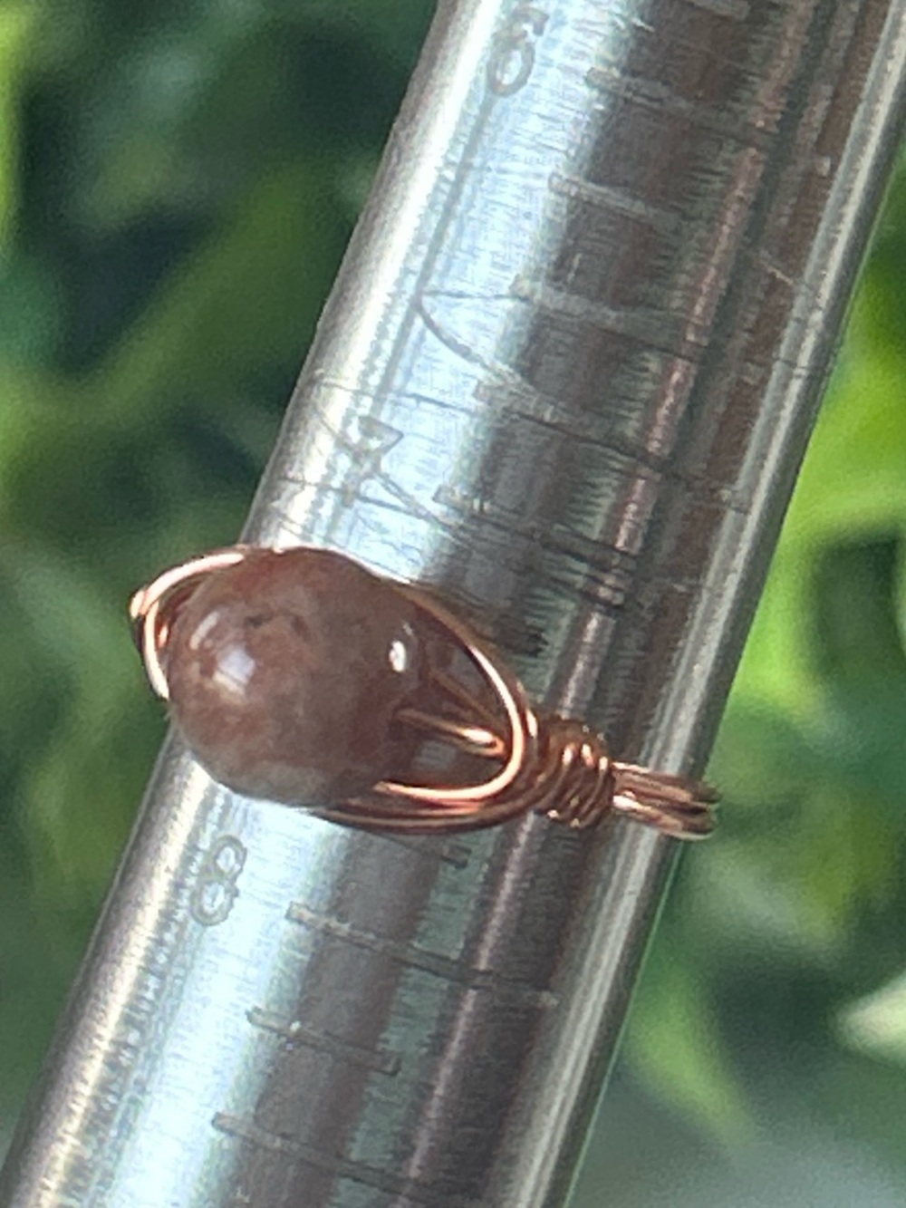 💍 Handcrafted peach moonstone copper wire wrapped crystal ring size 7.5